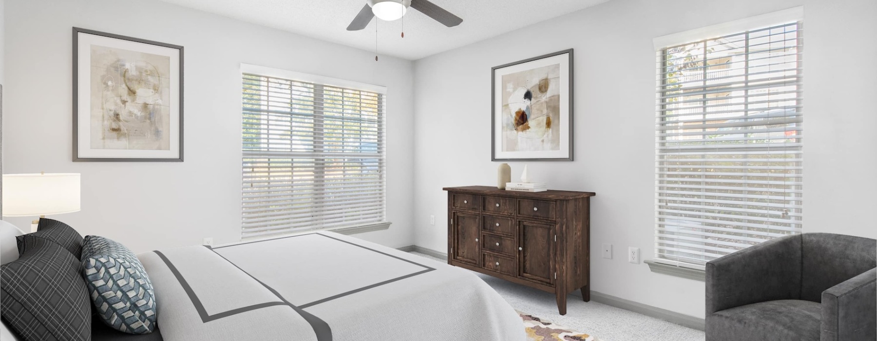 living room with a large window and open spaces